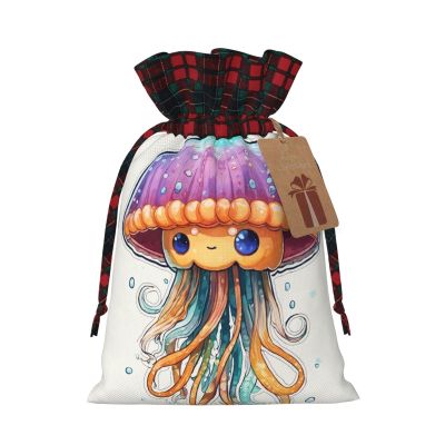 AKDODK Colorful Jellyfish Print Christmas Drawstring Packaging Bags,Cloth Snack Bags,Suitable For Candy,Gifts And Storage