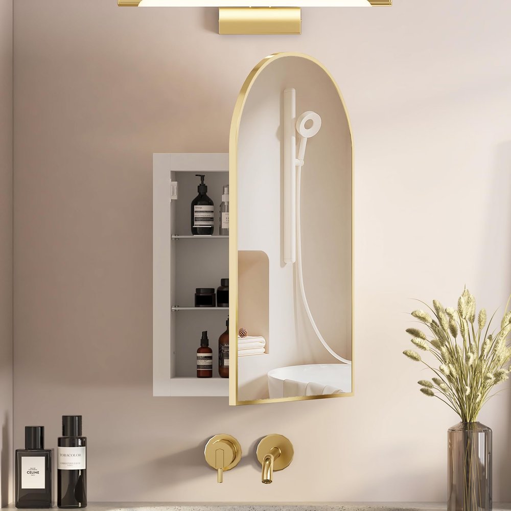 Mepplzian Recessed Medicine Cabinet,Arched Medicine Cabinet with Mirror