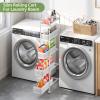 KINGRACK 5-Tier Slim Storage Cart with Pull Out Basket, Rolling Bathroom Organizer Utility, Metal Shelving Unit Slide Out, Lockable Wheels, Easy Assembly for Narrow Place, Kitchen, Laundry Room, White view 2