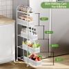 KINGRACK 5-Tier Slim Storage Cart with Pull Out Basket, Rolling Bathroom Organizer Utility, Metal Shelving Unit Slide Out, Lockable Wheels, Easy Assembly for Narrow Place, Kitchen, Laundry Room, White view 3