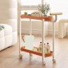 Multifunctional Mobile Cart with Fencing and Handle, Rolling Sofa Side TableStorage RackSmall Flower Stand, Suitable for Living Room, Bedroom, Balcony (Orange) view 1