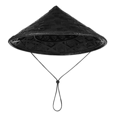 FAVOMOTO Cosplay Ninja Hat Bamboo Samurai Cap Handmade Japanese Style Conical Hat Decorative Stage Performance Prop Black