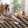 PureCozy Round 6ft Black Checkered Washable Area Rug Indoor Outdoor view 2