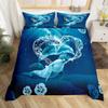 Cute Dolphin Bedding Set,Dolphins Play with Water Duvet Cover for Kids Teens Boys,Moonlight at Night Comforter Cover Decorative Room,Sea Animals Quilt Cover with 2 Pillowcases,Full Size(No Comforter) view 2