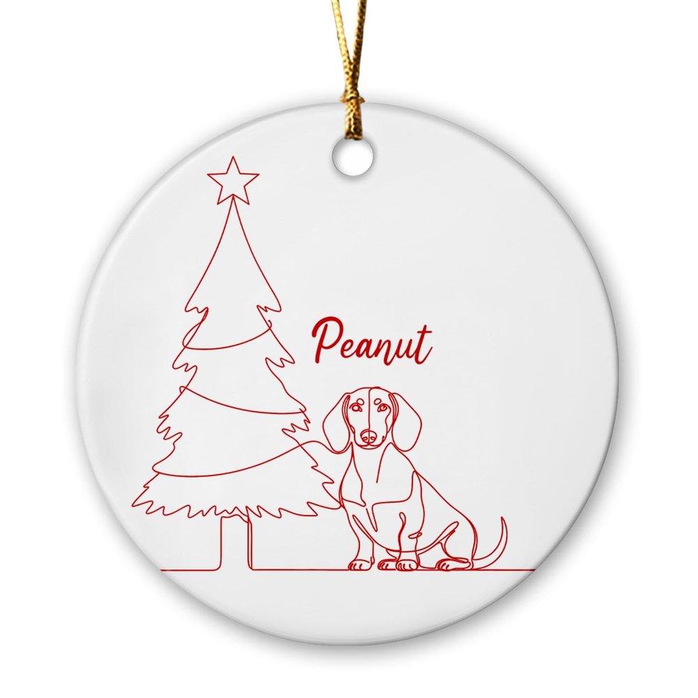 Basset Hound Dog Line Art Personalized Name Ornament for Christmas Tree 2026, Custom Basset Hound Dog Pet Ceramic Christmas Ornament Gift for Pet Owner, Funny Dogs Xmas Hanging Keepsake Ornaments