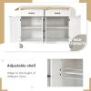 Kitchen Island Cart with Solid Wood Top and Locking Wheels,54.3 Inch Width,4 Door Cabinet and Two Drawers,Spice Rack, Towel Rack (White) view 3