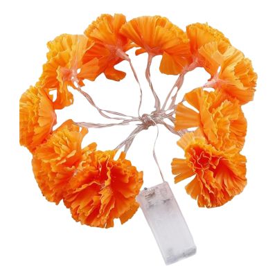 GLEAVI Halloween Garland with Lights: Marigold Flower String Lights - 1.5M 10 LED Day of The Dead Decoration - Fall Marigold Garland - Artificial Floral Decor