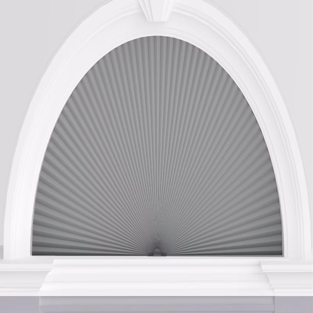 Myshade Arch Window Shades Half Circle Blackout Cellular Shades Cordless No Drill Blinds for Windows Half Moon Honeycomb Fabric No Tools Room Darkening Shades Easy Install (1PCS Grey 36" W X 18" H)