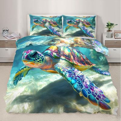 RUHEYIA Sea Turtles Duvet Cover Set Twin Size Marine Life Comforter Cover with 2 Pillowcases Turtles Bedding Set 3pcs for Kids Boys Teens, No Comforter