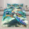RUHEYIA Sea Turtles Duvet Cover Set Twin Size Marine Life Comforter Cover with 2 Pillowcases Turtles Bedding Set 3pcs for Kids Boys Teens, No Comforter view 1