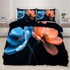 FlowersBedding Sets California King Blue and Orange Flowers Decor Teen Duvet Cover Set Romantic Plants Comforter Cover Set Children Comforter Cover for Adult Kids Girls Boys view 1