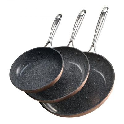 3 Piece Frying Pan Aluminum Skillet Set 8 10 12 in Handle Pre-Seasoned Grey