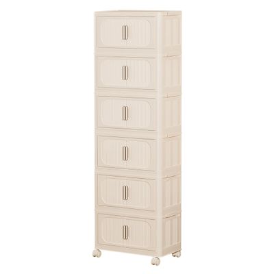 SHUNYILONG 6-Tier Stackable Storage Bins with Wheels, Plastic Kitchen Cabinet Organization with Doors, Closet Organizers Storage for Bedroom, Dorm,(Yellow, 21" D x 10.6" W)
