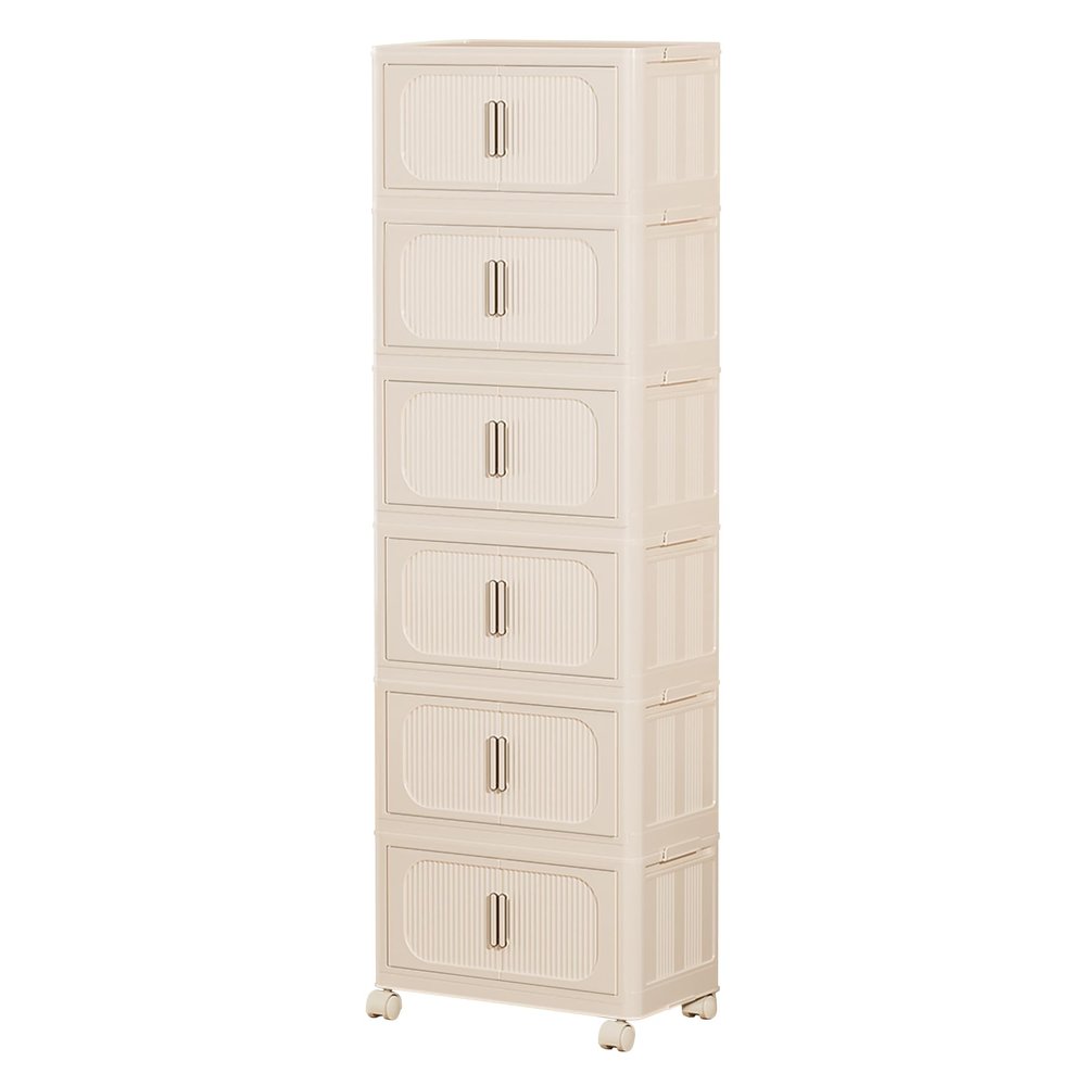 SHUNYILONG 6-Tier Stackable Storage Bins with Wheels, Plastic Kitchen Cabinet Organization with Doors, Closet Organizers Storage for Bedroom, Dorm,(Yellow, 21" D x 10.6" W)