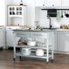 Kitchen Island with Stainless Steel Top, Traditional Kitchen Island with Storage, 2-Tier Open Shelves, Drawers,for Restaurants view 2