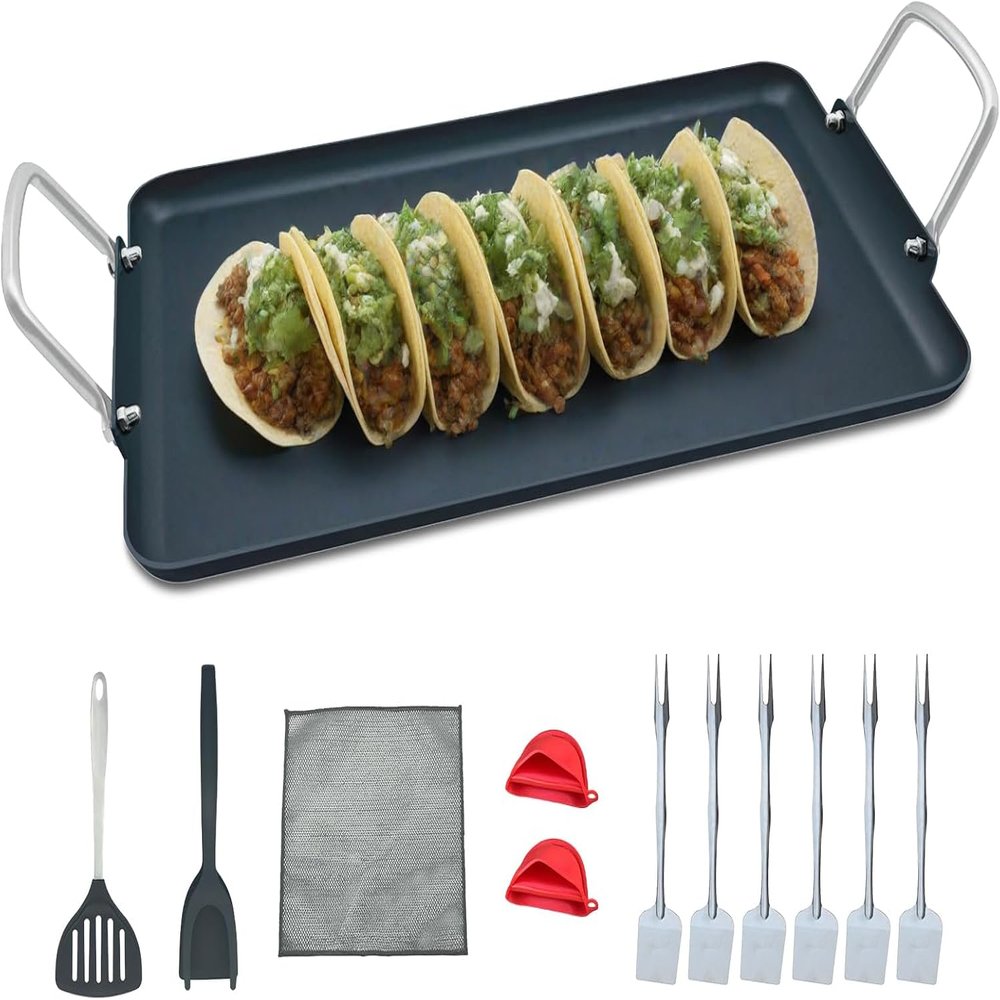 19inch Nonstick Double Griddle Pan, Comales para Tortillas Griddle Pan Burner Skillet with Handles for Stove Top - Coating & Heat Resistant for Frying, Searing, Grilling, Browning