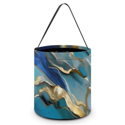 LKHDS Halloween Trick Or Treat Bag, Reusable Gift Bags Durable Polyester, Portable Azurite Teal And Foil Gold Oil Marble Pattern Candy Bag for Party, Gift & Holiday