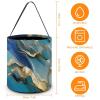 LKHDS Halloween Trick Or Treat Bag, Reusable Gift Bags Durable Polyester, Portable Azurite Teal And Foil Gold Oil Marble Pattern Candy Bag for Party, Gift & Holiday view 2