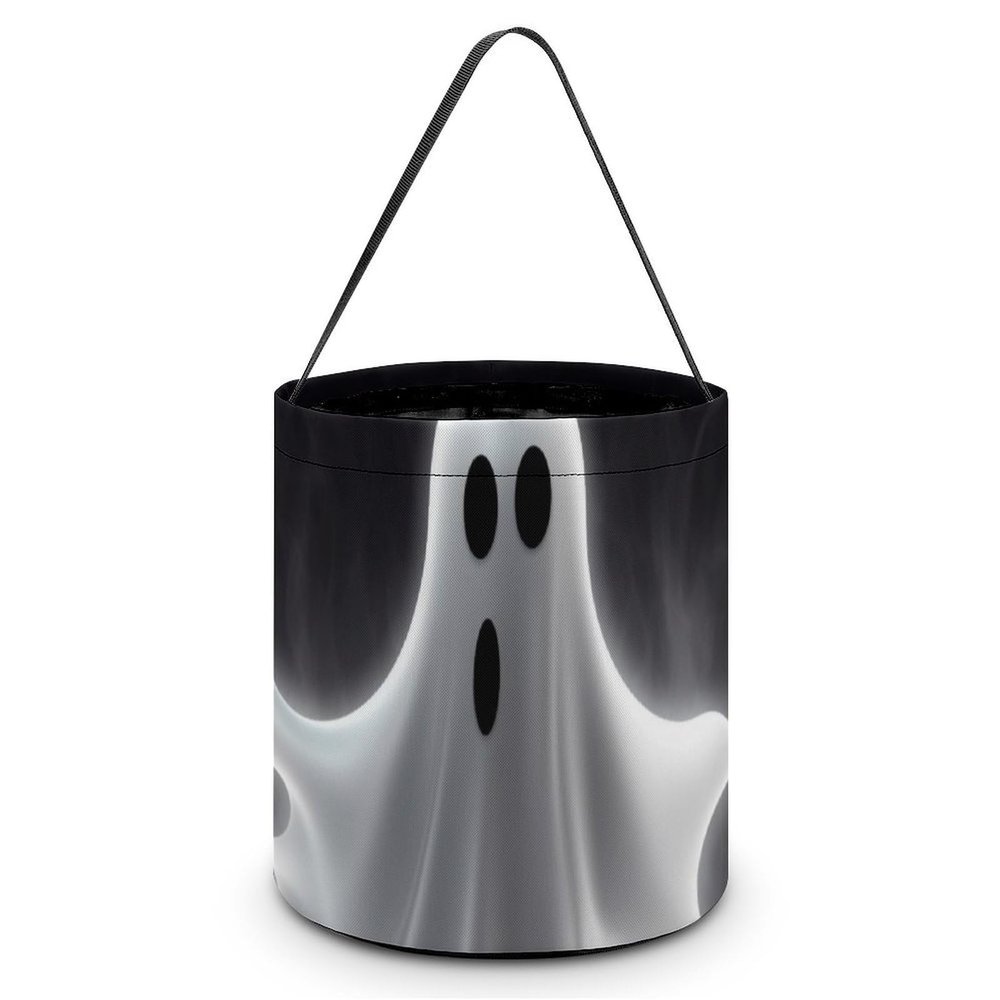 Halloween Trick Or Treat Basket with Handle, Black And Halloween Ghost Candy Bucket Foldable Reusable Gift Bags for Party, Wedding Supplies