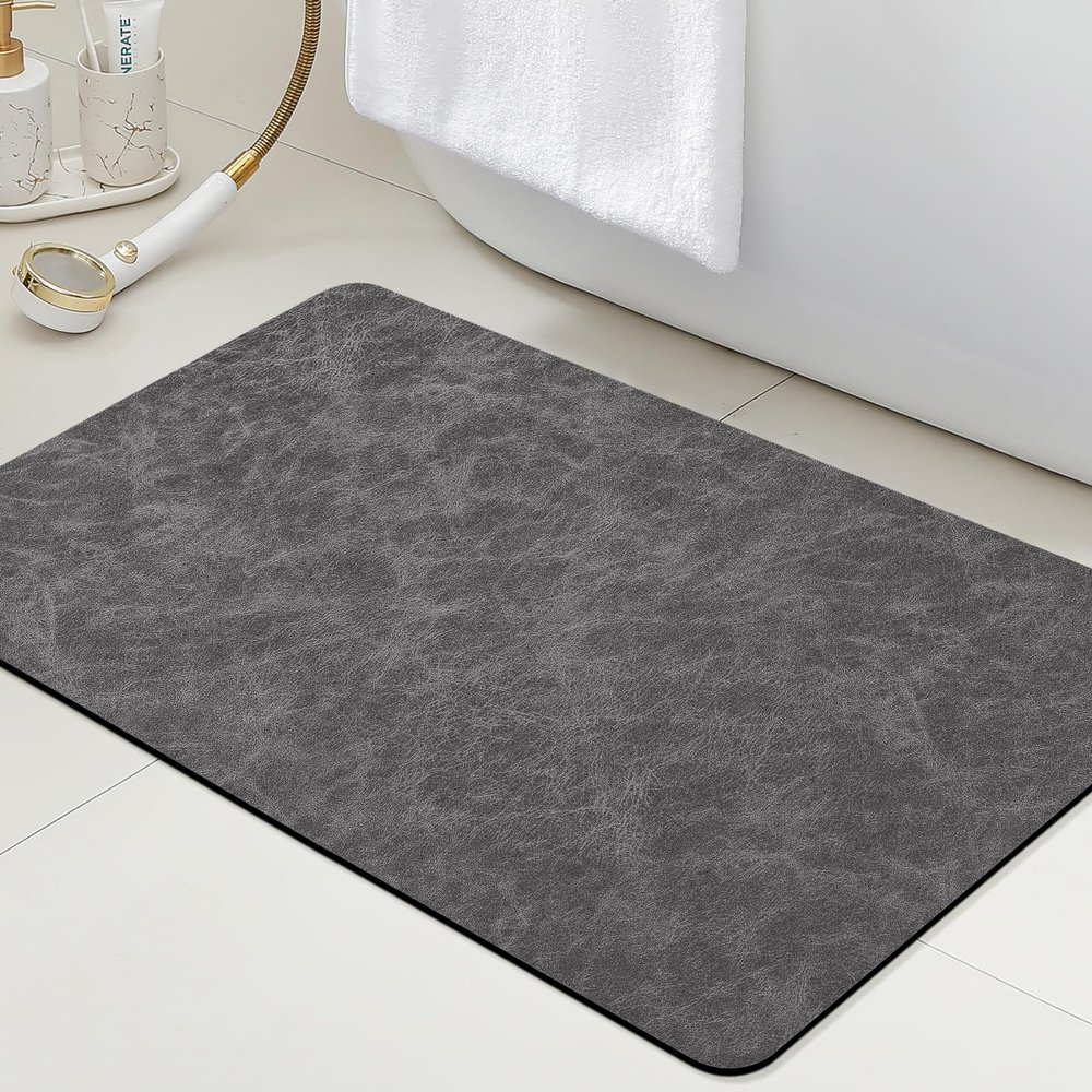 ACCUMTEK Non Slip Bath Mat, Thin Bathroom Rugs Fit Under Door, Quick Dry Bath Mats, Machine Washable Bath Rugs for Bathroom, Bathtub & Kitchen, Charcoal Gray/Crackle/32 x20
