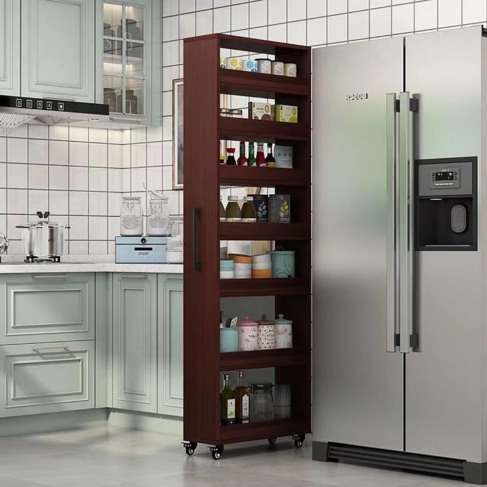 ZZBSOD Slim Storage Cart,Rolling Spice Rack Next to Fridge Slim,Kitchen Rolling Cart,Narrow Storage Cabinet, Wood Storage Organizer,for Kitchen