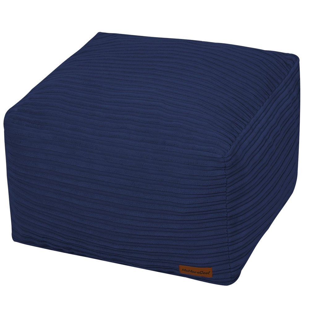MeMoreCool Square Stuffed Pouf Ottoman Foot Rest, Stripe Furry Floor Pouf Foot Stool with Foam Chunk Filling, Soft Fluffy Stuffed Ottoman Footrest for Living Room, Corduroy Navy