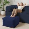 MeMoreCool Square Stuffed Pouf Ottoman Foot Rest, Stripe Furry Floor Pouf Foot Stool with Foam Chunk Filling, Soft Fluffy Stuffed Ottoman Footrest for Living Room, Corduroy Navy view 2