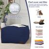 MeMoreCool Square Stuffed Pouf Ottoman Foot Rest, Stripe Furry Floor Pouf Foot Stool with Foam Chunk Filling, Soft Fluffy Stuffed Ottoman Footrest for Living Room, Corduroy Navy view 4