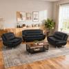 3 Piece Leather Sofa Set with 3-Seater Couch, Loveseat and Armchair Modern Couch Set with Metal Leg Support Pillow Top Armrests Living Room Furniture Set for Bedroom/Office(Black,3PCS Sofa Set) view 2