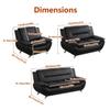 3 Piece Leather Sofa Set with 3-Seater Couch, Loveseat and Armchair Modern Couch Set with Metal Leg Support Pillow Top Armrests Living Room Furniture Set for Bedroom/Office(Black,3PCS Sofa Set) view 3