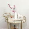 XYIANG Storage Cart for Variety Applications 2-Tiers Service Cart Oval Gold Bar Carts On Wheels Metal Board Top Serving Cart Kitchen Storage Trolley Bathroom Kitchen view 3