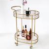 XYIANG Storage Cart for Variety Applications 2-Tiers Service Cart Oval Gold Bar Carts On Wheels Metal Board Top Serving Cart Kitchen Storage Trolley Bathroom Kitchen view 4