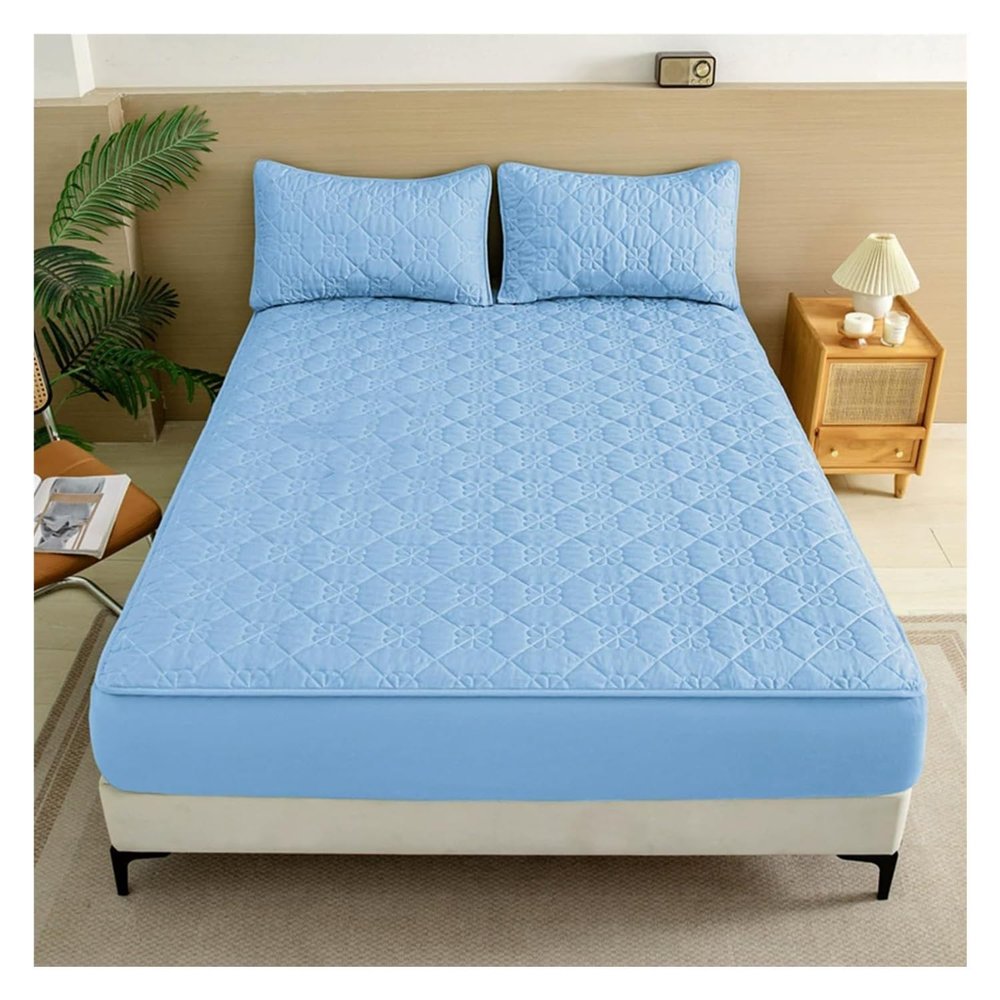 MTNBHH Waterproof Mattress Protector King Queen Twin Size Deep Pocket 12 Inch Quilted Fitted Sheet Full Wrap Machine Washable Bed Cover Comfortable(Sky Blue,120 * 200cm)
