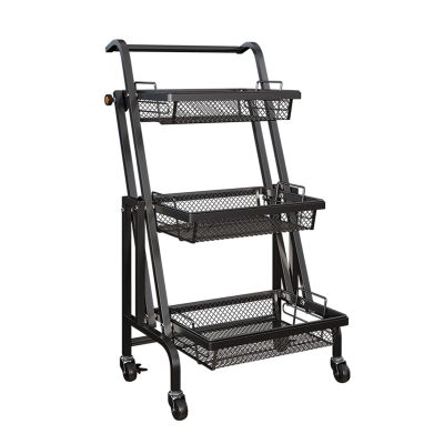 XYIANG Storage Cart for Variety Applications 3-Tier Storage Trolley Metal Kitchen Storage Cart Hand Trucks Folding Trolley Cart Kitchen Bathroom Laundry Office Bathroom Kitchen
