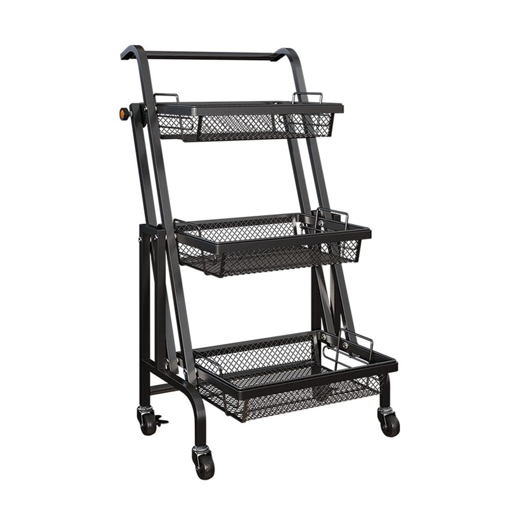 XYIANG Storage Cart for Variety Applications 3-Tier Storage Trolley Metal Kitchen Storage Cart Hand Trucks Folding Trolley Cart Kitchen Bathroom Laundry Office Bathroom Kitchen