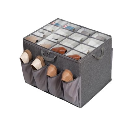 STORAGEIDEAS Shoe Organizer for Closet, Fits up to 24 Pairs, Fabric Shoe Box Storage Containers with Adjustable Dividers and Clear Cover, Grey, 1 Pack