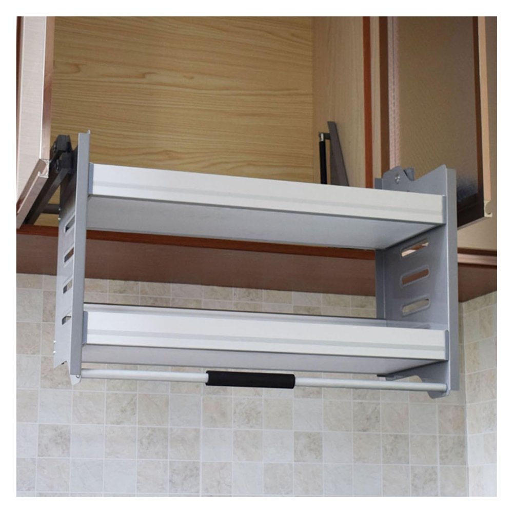 2-Tier Pull Down Cabinet Organizer - Adjustable Spice Rack Shelf for Kitchen Appliances (860-870mm) - Maximize Kitchen Storage & Accessibility