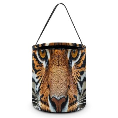 Halloween Trick Or Treat Basket with Handle, Fierce Tiger Candy Bucket Foldable Reusable Gift Bags for Party, Wedding Supplies