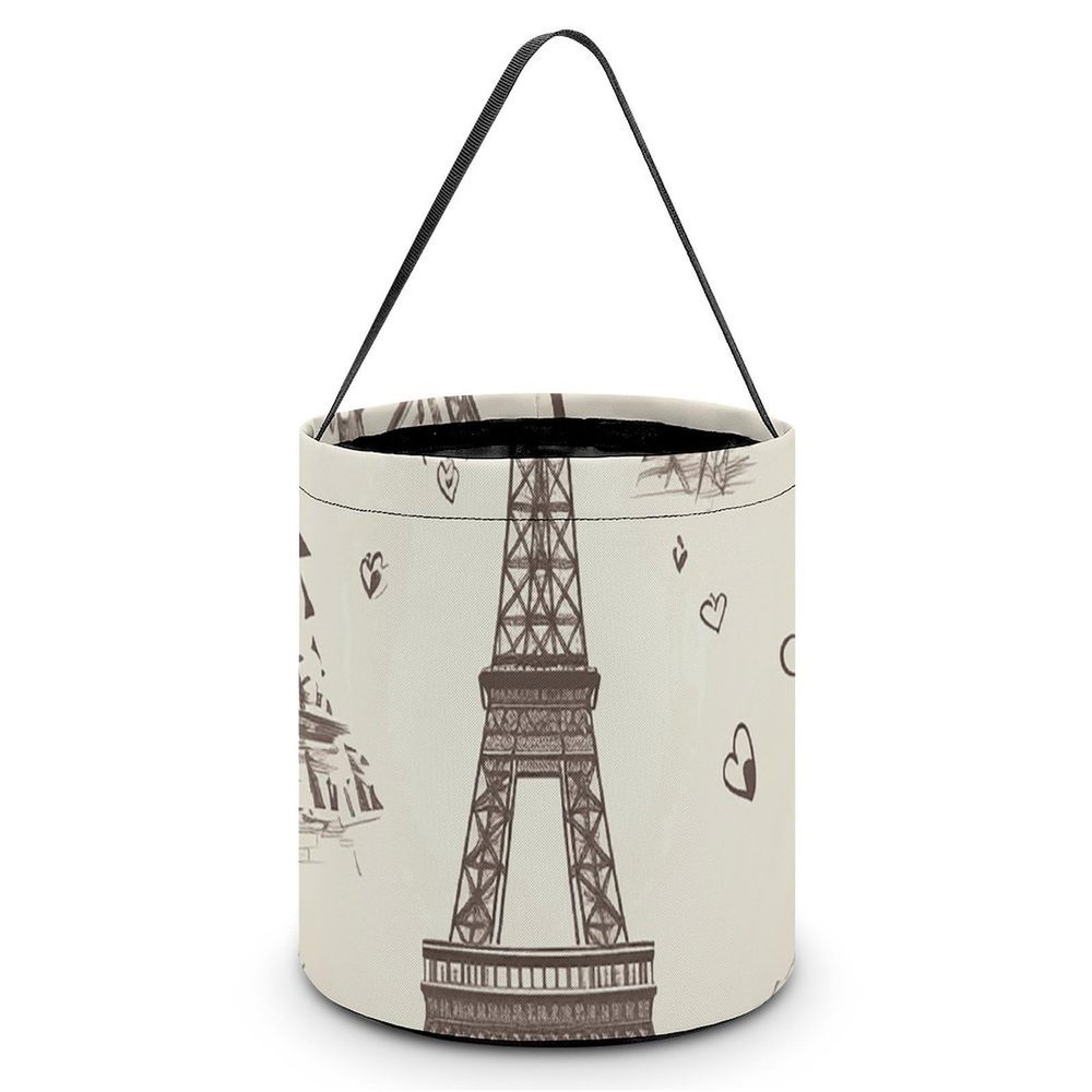 Halloween Trick Or Treat Basket with Handle, The Eiffel Tower Candy Bucket Foldable Reusable Gift Bags for Party, Wedding Supplies