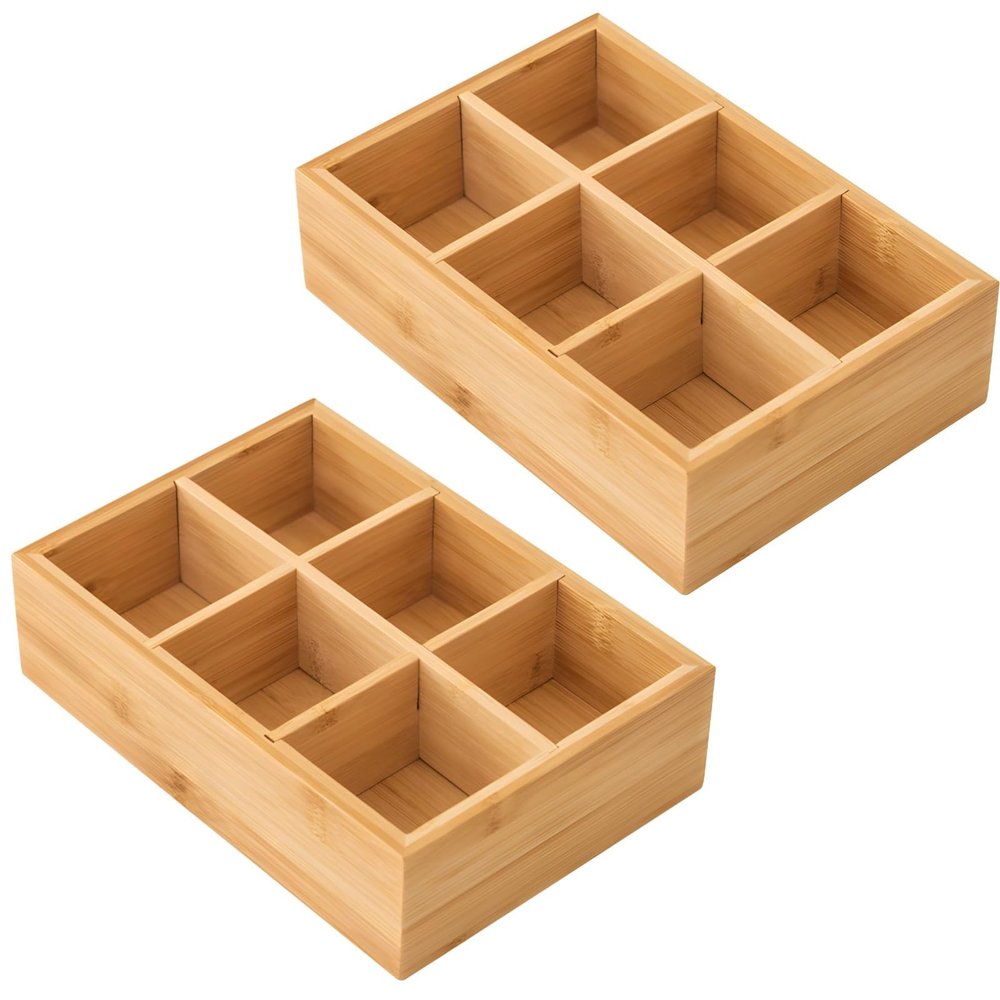 Vestamore Tea Bags, Coffee Pods, Sugar Packets, 6 Compartment Storage, Wooden Tea Bag Organizers 2 Pcs, Hot Tea Bag Holder Boxes, Office & Kitchen Organization, Ideal for, 9.4 X 6.5 X 2.5