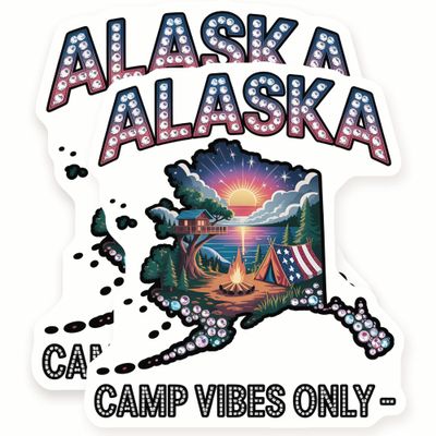 Alaska Magnets - Camp Vibes Only - State Map Design - 2 Pack - 5" Wide Design - Sticks to Fridges, Lockers, Toolboxes & More - Made in USA - AQM5739