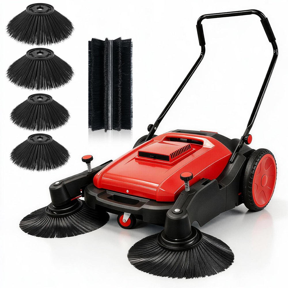 KARHDIR 43" Walk-Behind Hand Push Floor Sweeper Machine(Red)