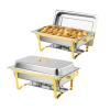 Bonnlo 2 Pack Chafing Dishes for Buffet, 9 Qt Stainless Steel Food Warmer Set with Lids, Rolled Edge Catering Chafer with Folding Frame for Wedding, Banquet, Party & Hotel Service, Silver & Gold view 1