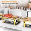 Bonnlo 2 Pack Chafing Dishes for Buffet, 9 Qt Stainless Steel Food Warmer Set with Lids, Rolled Edge Catering Chafer with Folding Frame for Wedding, Banquet, Party & Hotel Service, Silver & Gold view 4