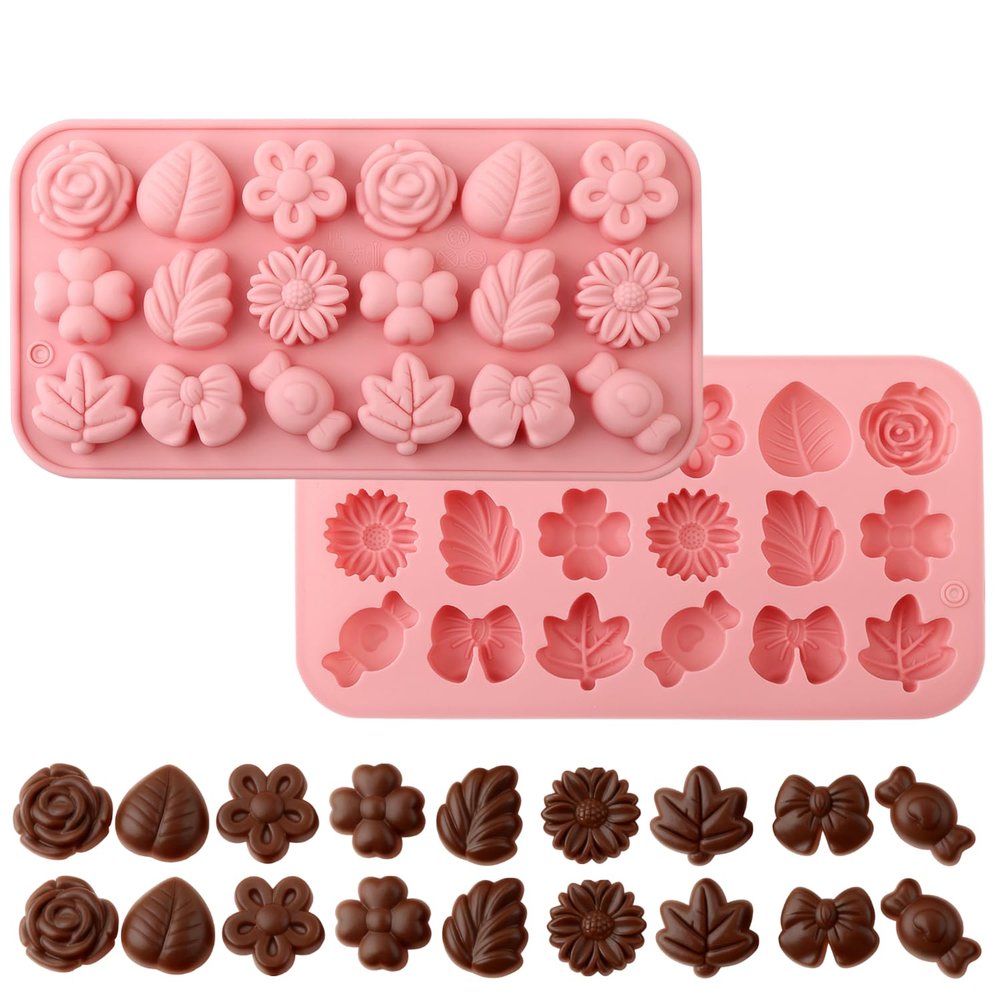 15-Cavity Rose & Floral Silicone Mold Set - with Rose, Bud, Leaf, Bow, Bird Designs for Chocolate, Baking, Candy, Soap Making, Food-Grade Non-Stick (8.11 * 4.37in)