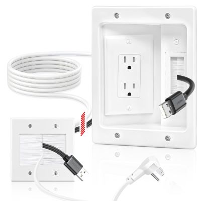 Naerza in Wall Cable Management Kit with Recessed Tv Outlet Box-Two-Hole Socket, 9ft Cord,Tv Cable Hider Wall Kit Hider Box Fits All Plugs, Easy, Safe Cable Management