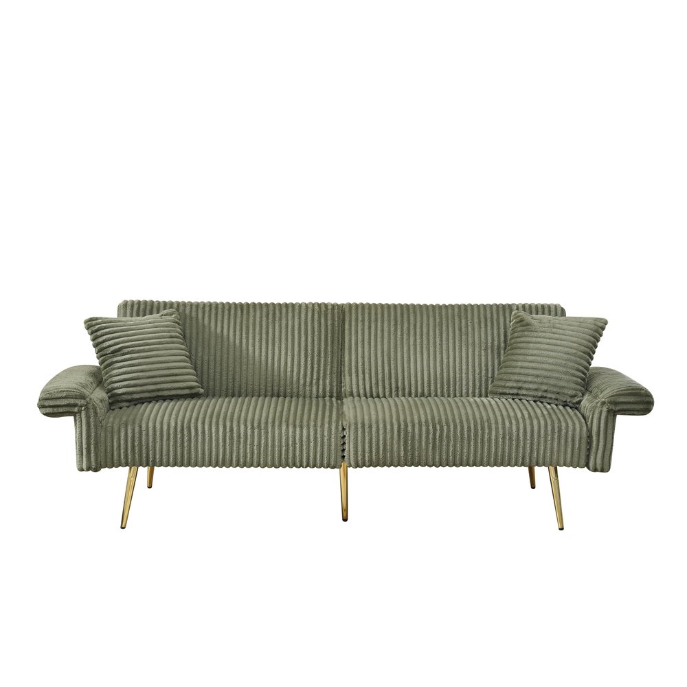 Qinazoe 79" Corduroy Sleeper Sofa Bed, Foldable Double Love Seat with Folding Armrests, Medium-Soft Loveseat Futon for Living Room, Guest Room and Small Spaces (Green)