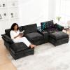 124" U Shaped Modular Sectional Sofa with Cup Holders, Storage Console, Charging Ports and Movable Ottoman, Comfy Couches for Living Room, Modern 5 Seater Deep Seat Cloud Couch Set (Black Chenille) view 1