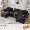 124" U Shaped Modular Sectional Sofa with Cup Holders, Storage Console, Charging Ports and Movable Ottoman, Comfy Couches for Living Room, Modern 5 Seater Deep Seat Cloud Couch Set (Black Chenille) view 2