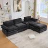 124" U Shaped Modular Sectional Sofa with Cup Holders, Storage Console, Charging Ports and Movable Ottoman, Comfy Couches for Living Room, Modern 5 Seater Deep Seat Cloud Couch Set (Black Chenille) view 4